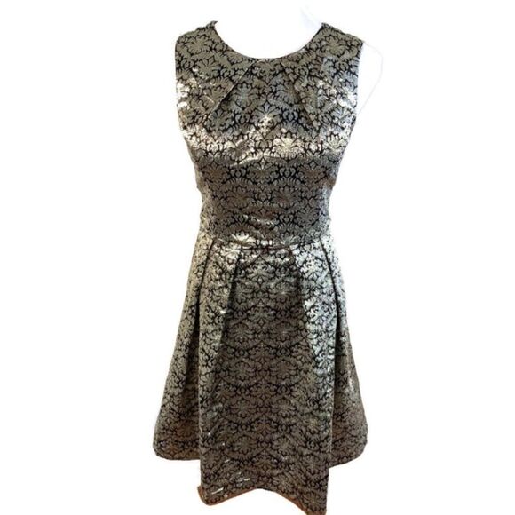 Ark & Co Gold Brocade Fit and Flare Dress Sz M - Picture 1 of 5